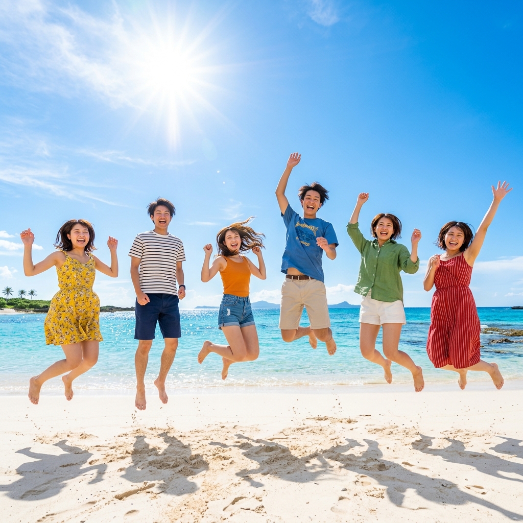 ビーチでの集合写真